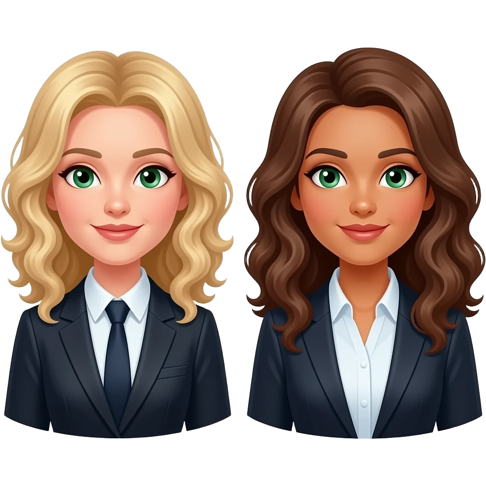 Green eyed: therapist curly blonde woman and lawyer brunette long curly white woman lawyer emoji