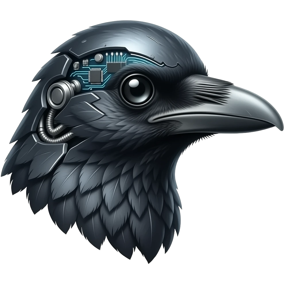 A robotic cyborg magpie head emoji