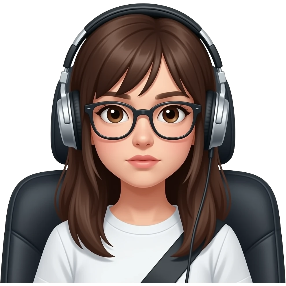 teen  girl in the  back seat headphones on, mysterious look, one head phone side off emoji