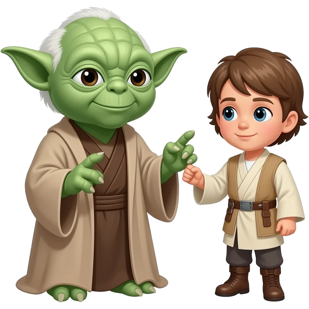 GRAND MASTER YODA TRAINING YOUNG PADAWAN LEARNER YOUNG ANAKIN SKYWALKER (yoda should be smaller than anakin) emoji