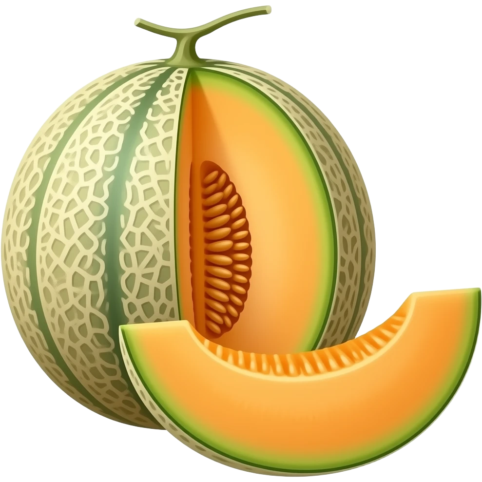 ripe whole and sliced cantaloupe emoji