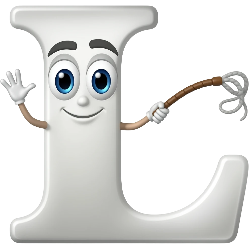 The letter L in pearl with a whip emoji