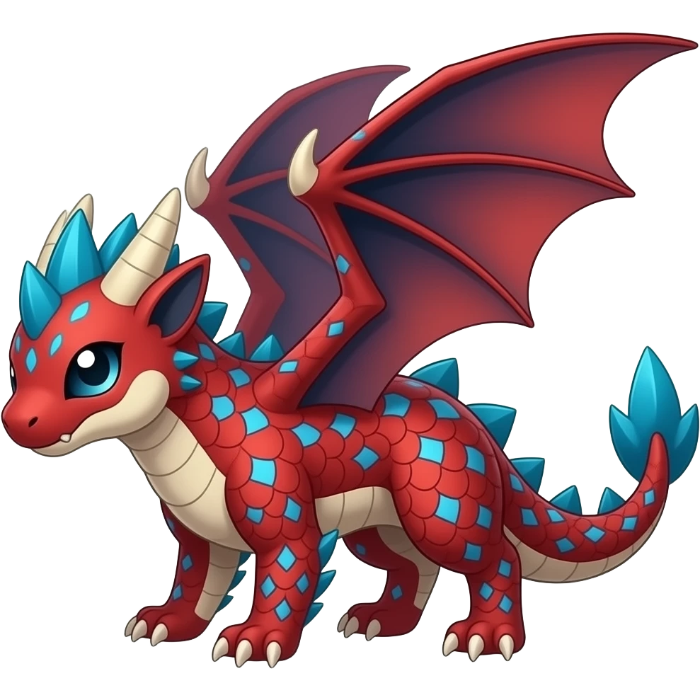 scaly shiny feathered spiky patterned tribal-patterned digitigrade quadrupedal Red and blue Vaporeon-Salandit-Toothless-hybrid emoji