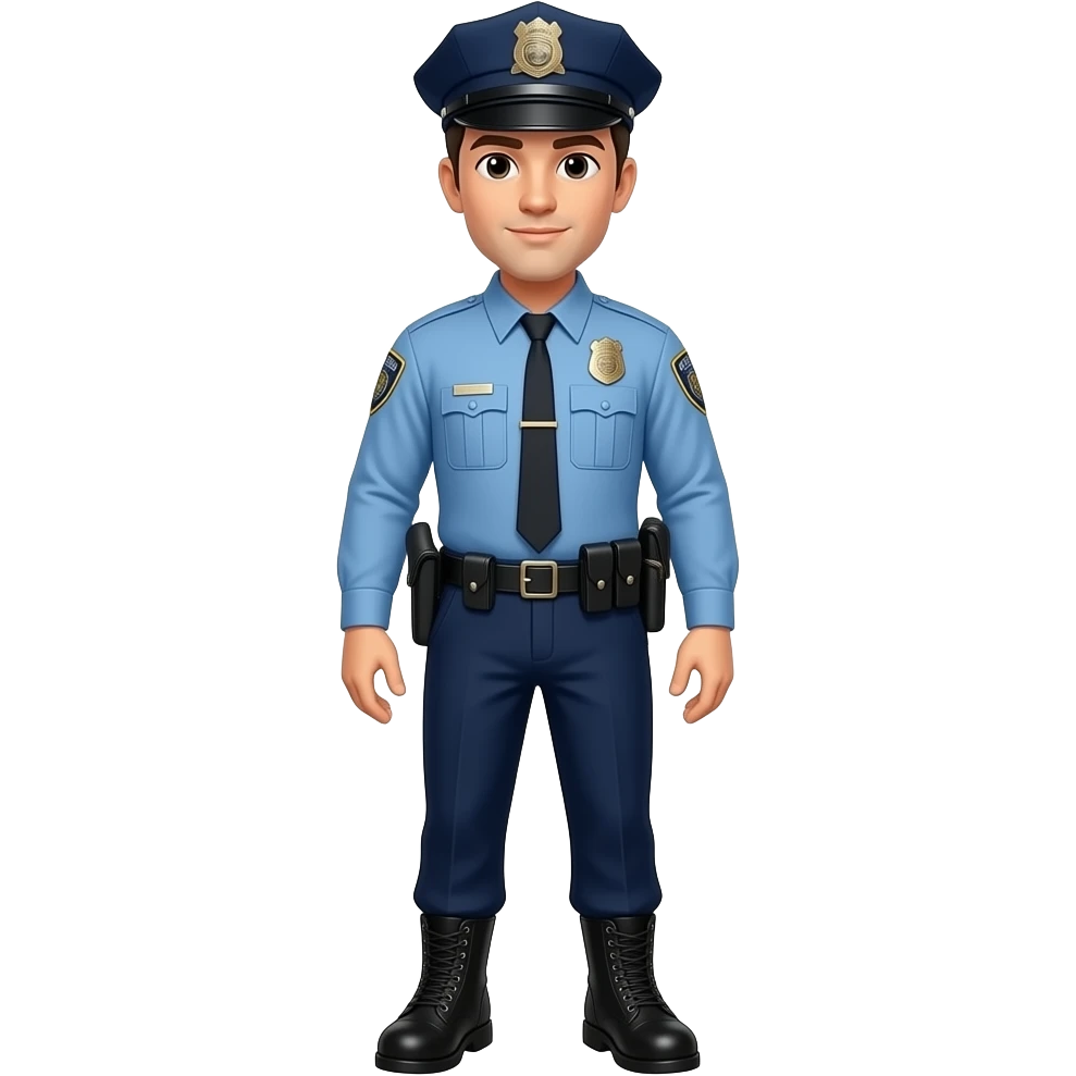 A policeman wearing a blue cap, blue long-sleeved uniform, and black combat boots emoji