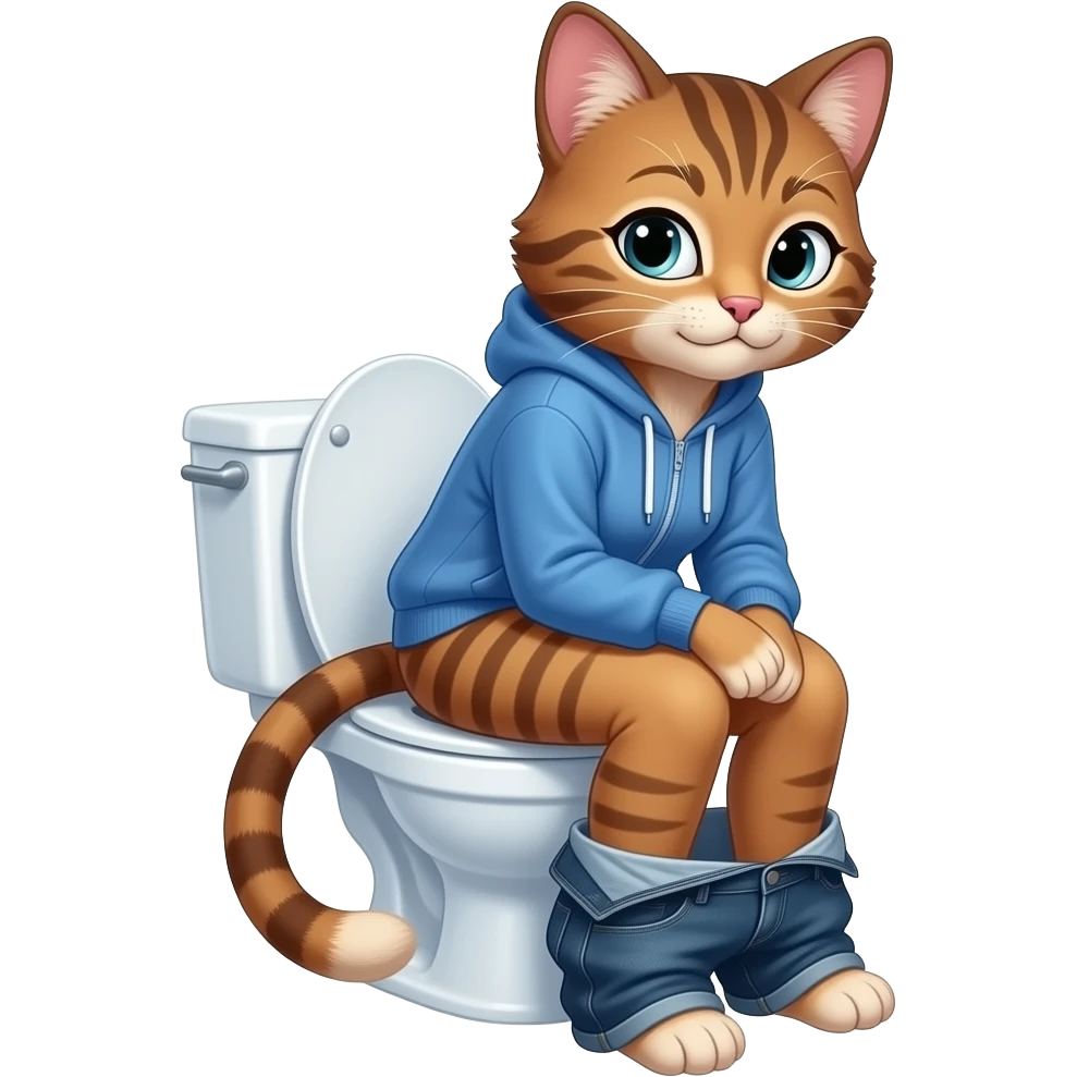 Female brown cat furry person sit on toilet pants down emoji