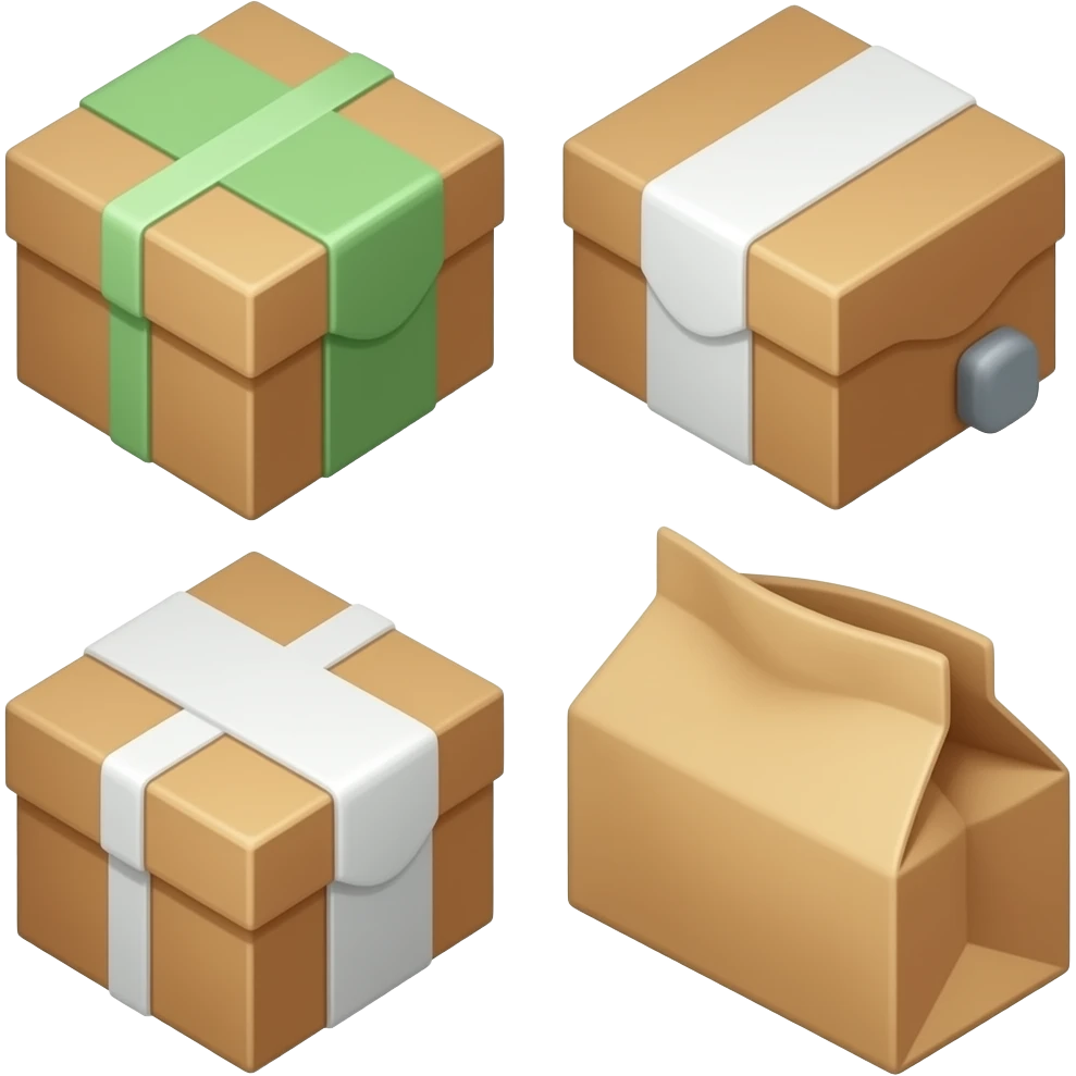 diseños de empaques de cajas, necesito en si ño diseños si no tipos de cajas incluye bolsas emoji