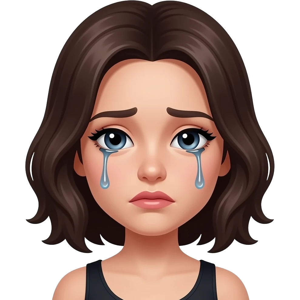 heartbroken emoji with black mascara tears, glossy cursed emoji style emoji
