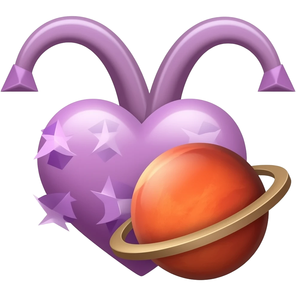 Aries purple heart with Mars emoji emoji