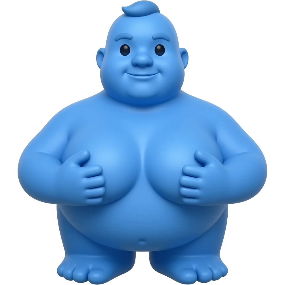 Big fat blob person blue holding boob emoji