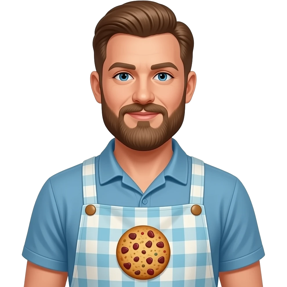 Poster "SteamWorks, celebrates Mothers Day with freshly baked cookie scent in all stalls." In a gay male drag queen as a bearded mother in a homely dress  theme. emoji