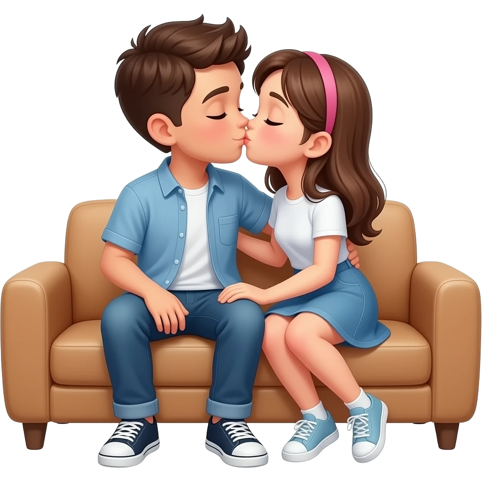 یه پسر نشسته روی مبل و یه دختر نشسته روی پای پسر و داره بوسش میکنه emoji