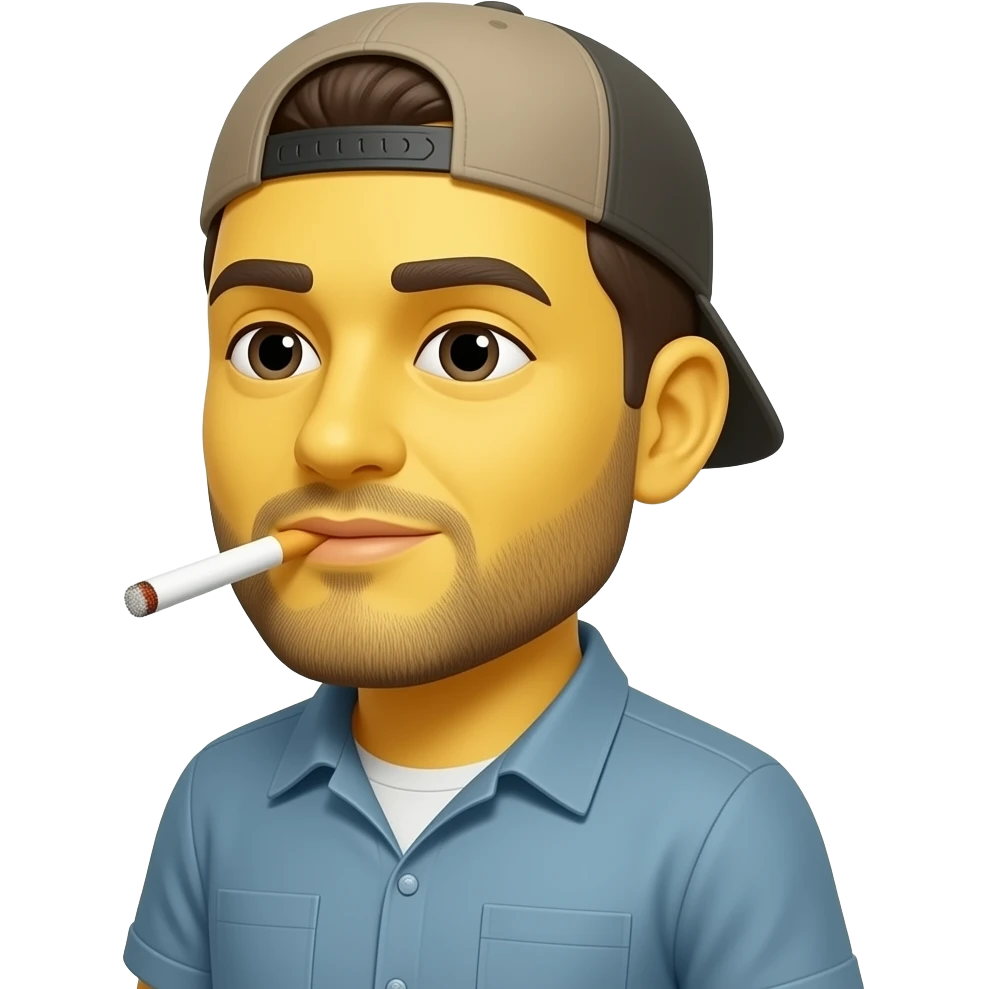 Uno con cigarro una gorra de lado con cara redonda y amarillacors circular cara si así pero con gorra emoji