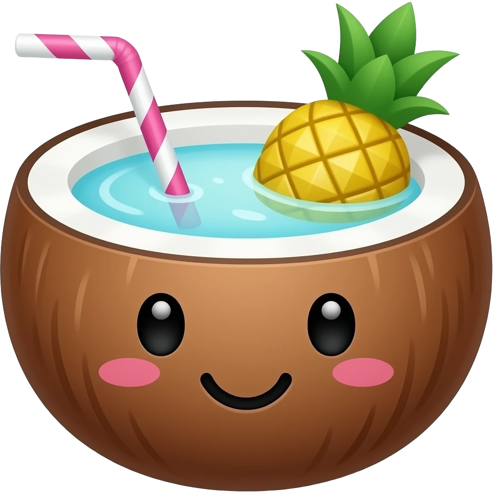 pinacolada inside coconut, cute, simple emoji