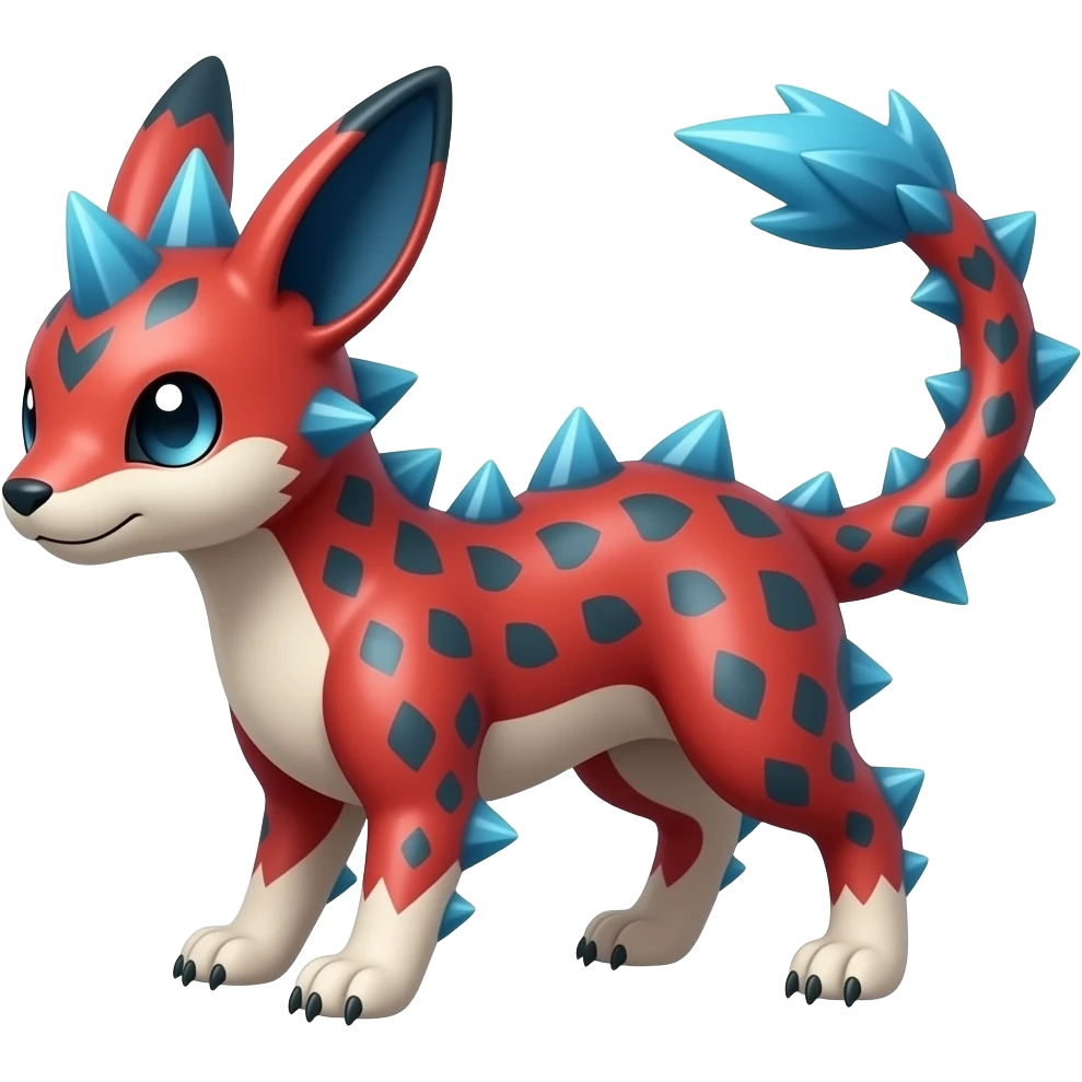 scaly shiny spiky patterned tribal-patterned digitigrade quadrupedal Red and blue Vaporeon-Salandit-Glaceon-hybrid emoji