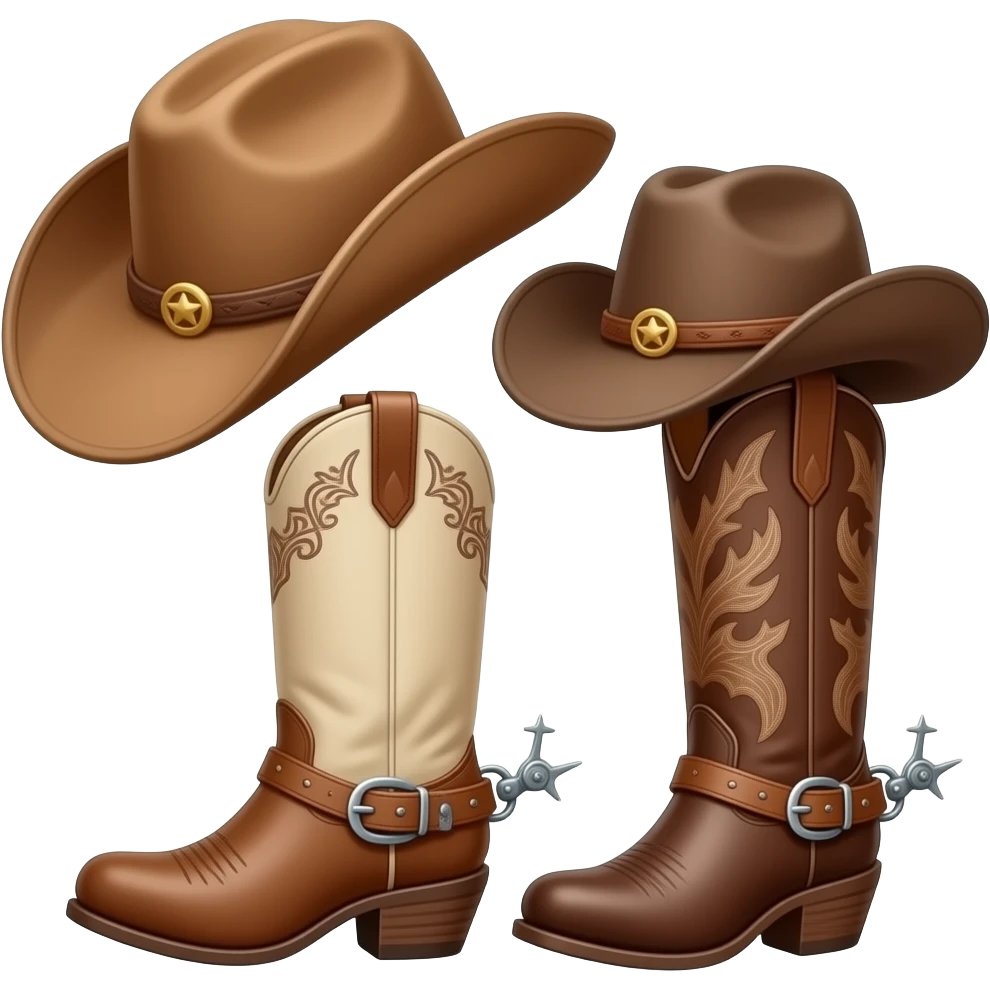cowboy boot & hat, cowgirl boots & hat emoji