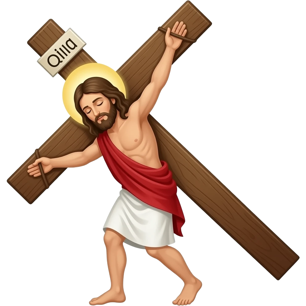 Jesús christ from the Bible carrying his cross to be crucified on emoji