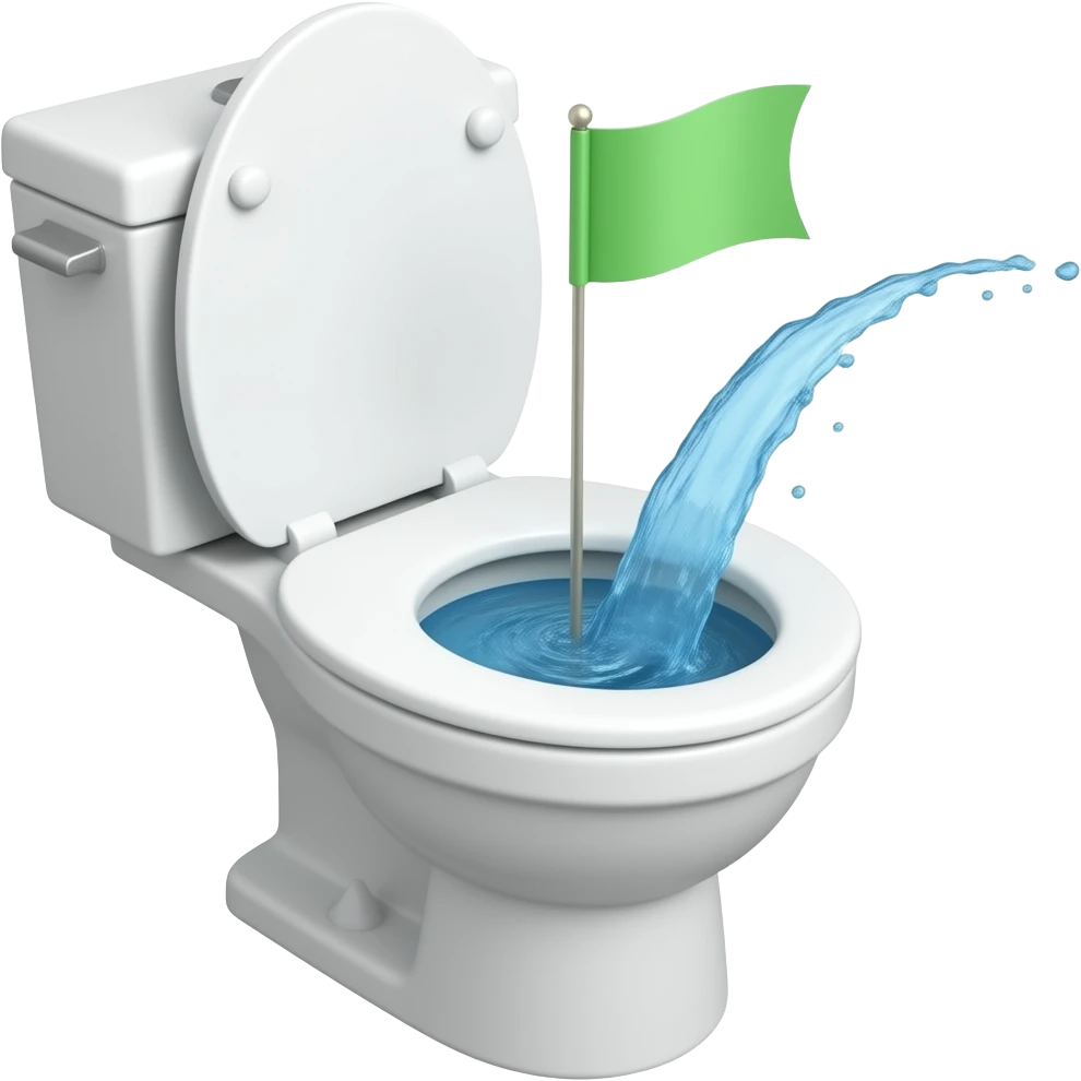 Toilet with golf flag in the middle and water splashing up emoji