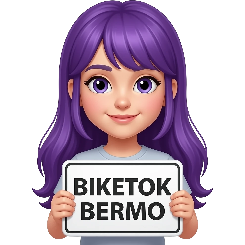 girl with long purple hair with a BIKETOK BERMO sign emoji