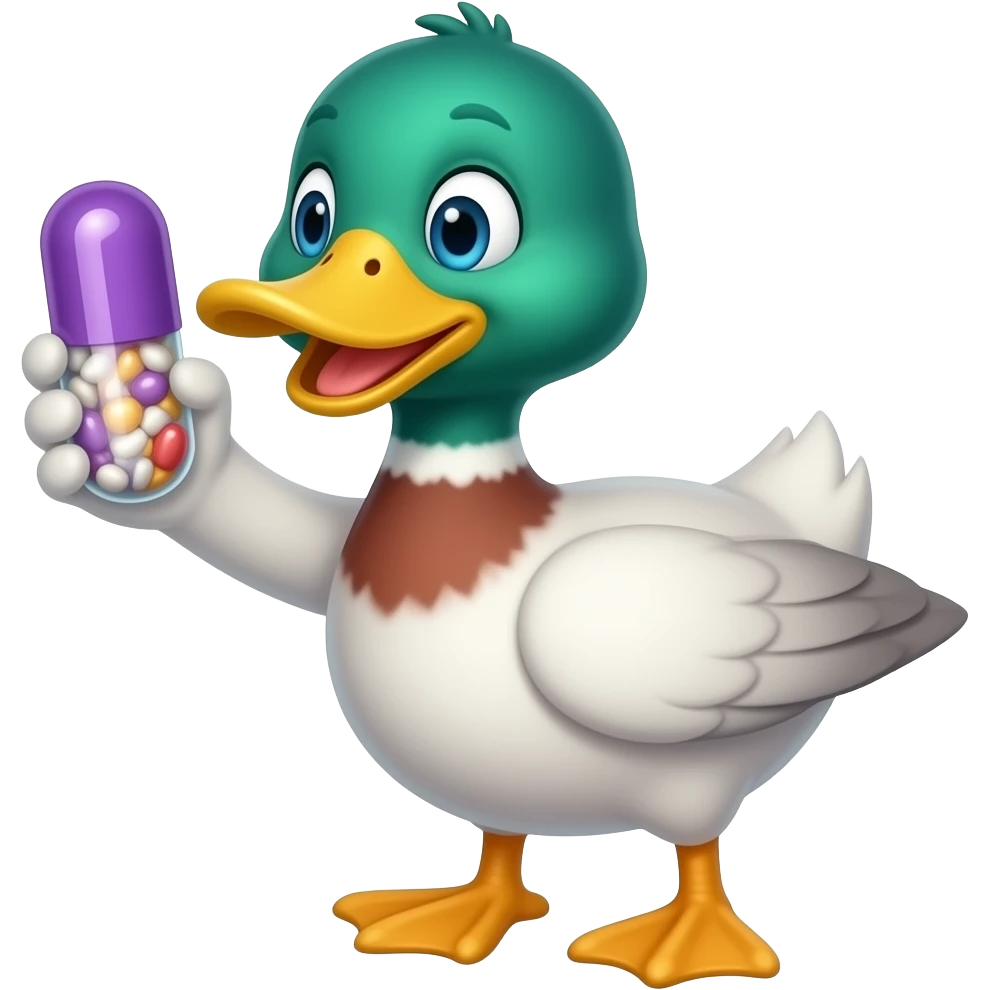 Duck having a capsule emoji