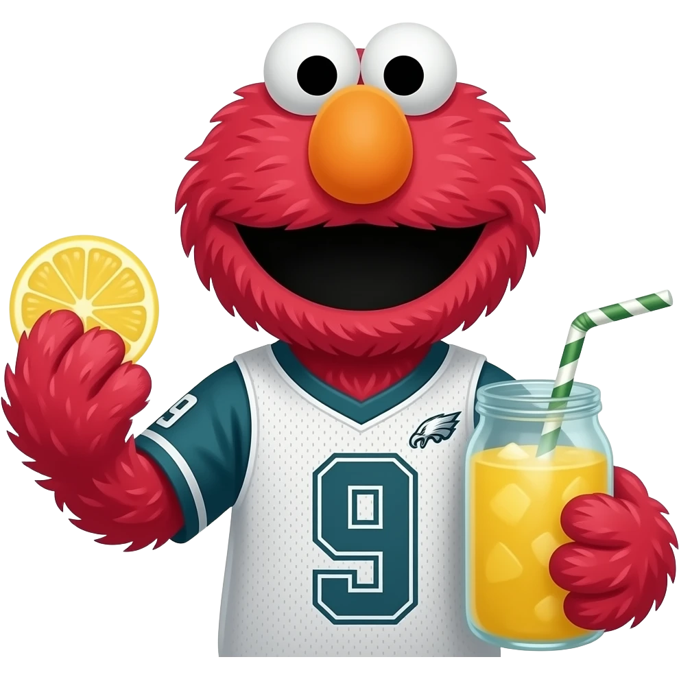 Elmo making lemonade in number 9 eagles jersey emoji | AI Emoji Generator