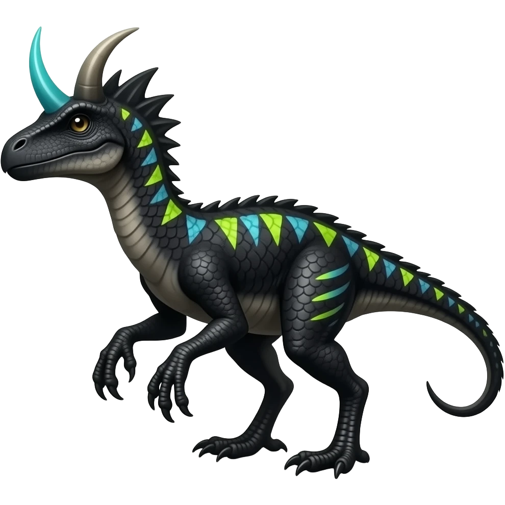 Cool edgy horned frilled black-scaled with neon-colored triangular stripe markings raptorik digitigrade bipedal futuristic fantasy-Cyberpunk- emoji