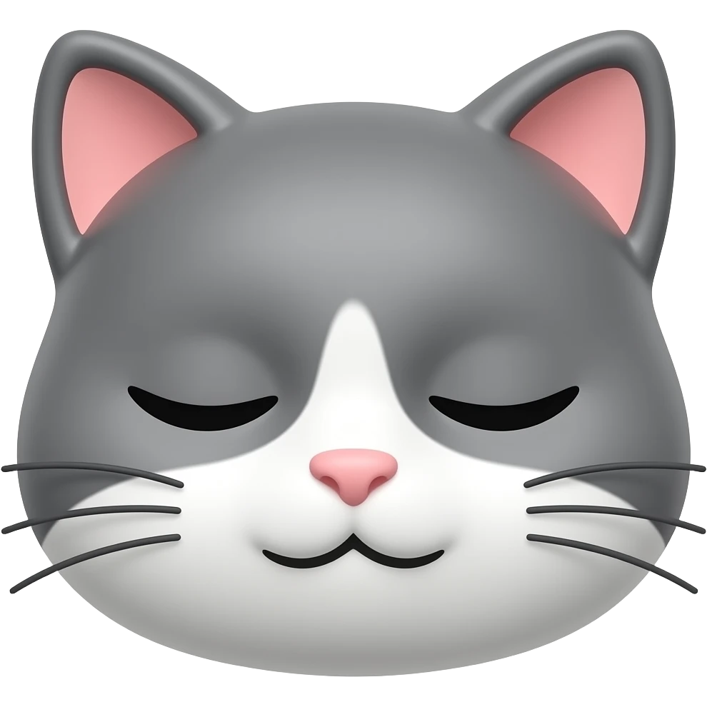 Sleepy cat emoji, half-closed eyes, calm expression, small pink nose, soft gray fur, cozy 3D emoji icon, clean background emoji