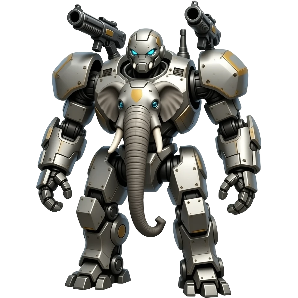 Armored mecha elephant robot killer with  miniguns on its shoulderplates emoji