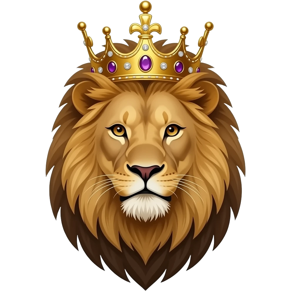 masculine lion, king with crown, portrait, front face + neck, realistic emoji