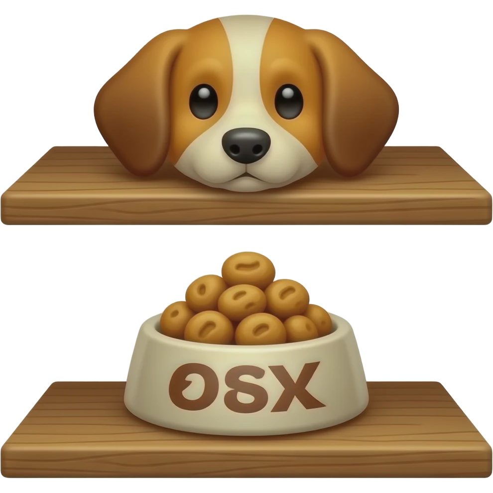 The shelves are above the dog's food bowl. emoji