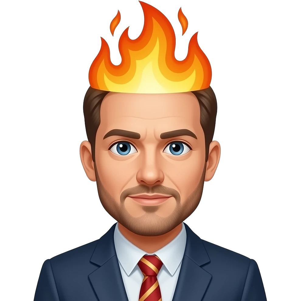 previous provided image, but make the top of his head on fire emoji