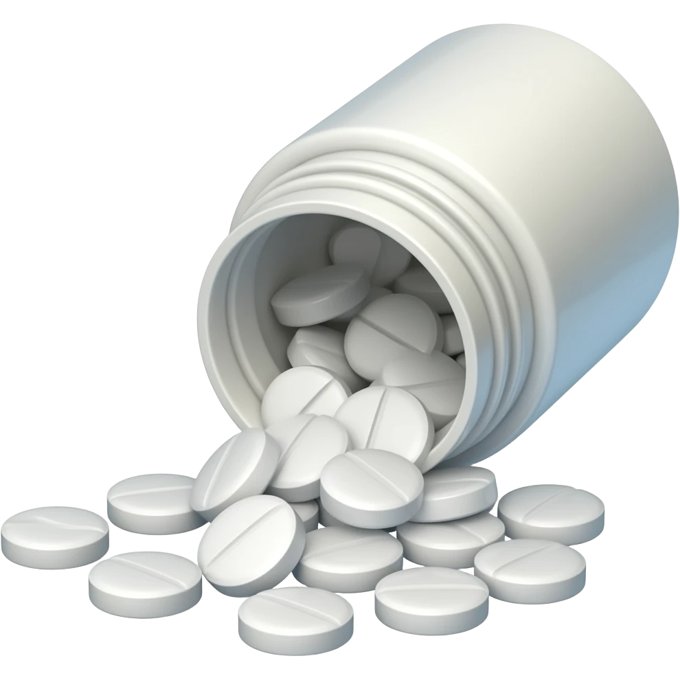 Spilled Prescription bottle of round white pills emoji