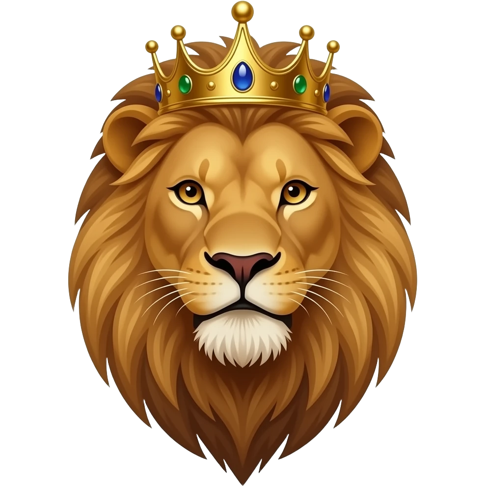 lion, king with crown, portrait, front face + neck, realistic emoji