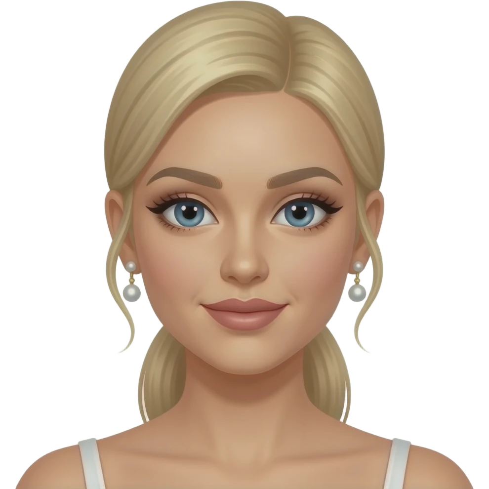 fancy blonde woman with ponytail portrait front with earings emoji