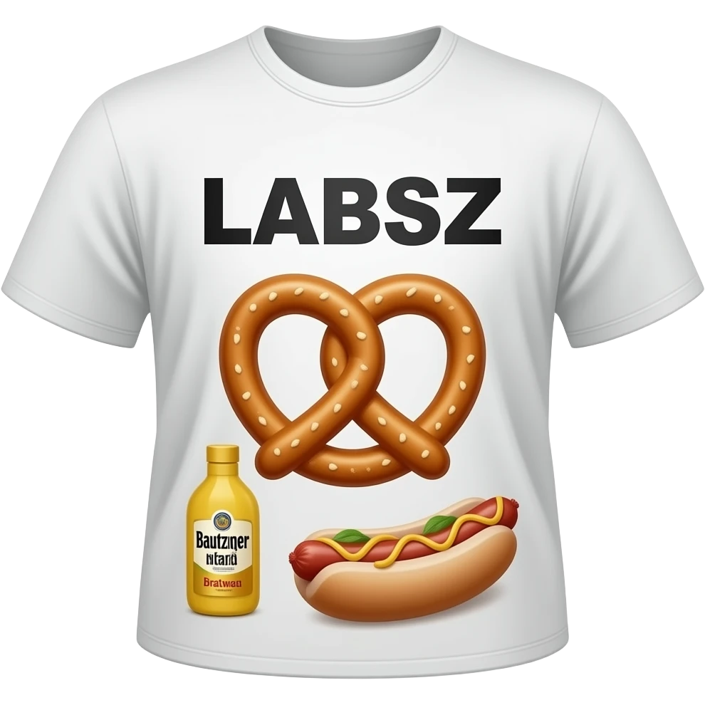 dj auf shirt steht labsz, mit brezeln und bautzner senf und bratwurst emoji