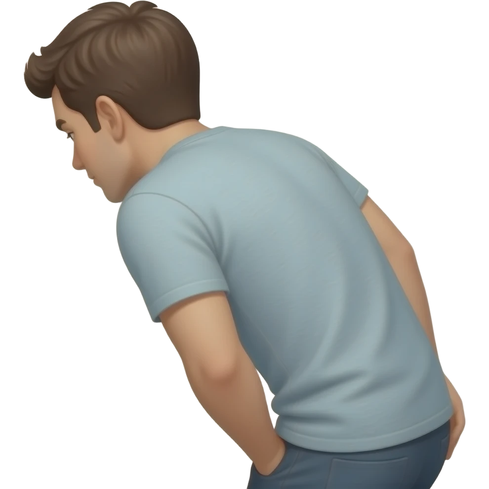 A guy bent over looking back over his shoulder with us looking from behind him emoji
