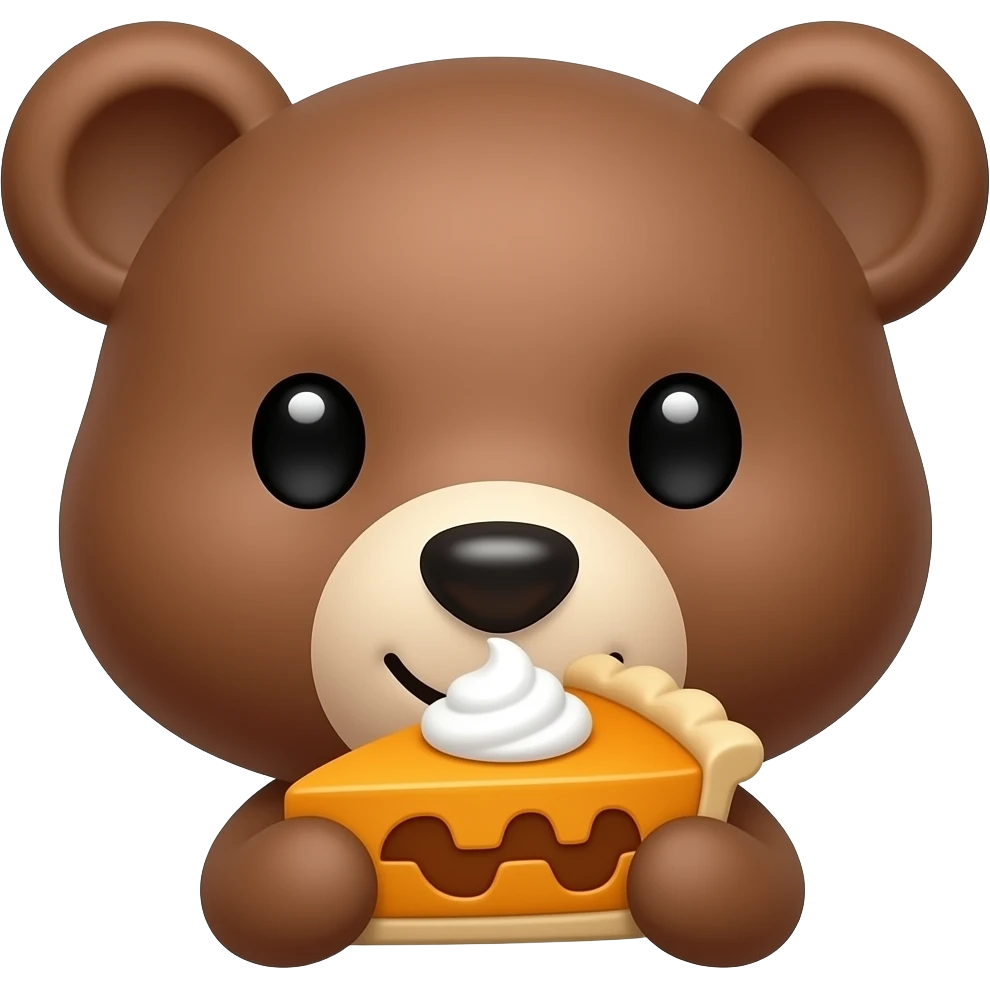 голова маленького медведя кушает кусок тыквенного пирога с кремом emoji