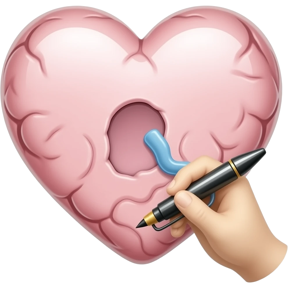 pen writing on a heart and mind emoji