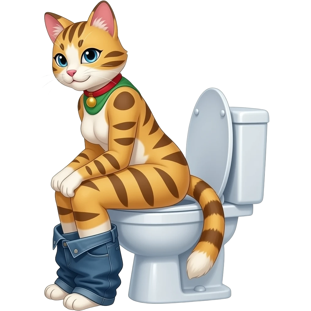 Female maneki neko furry person woman,sit on toilet,fursona,pants down,side view emoji