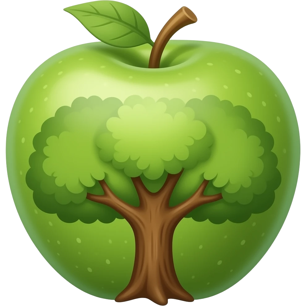Create high-quality glossy emojis with a vibrant modern style.Make the emojis look premium, shiny, and eye-catching with bright highlights, smooth gradients, soft reflections, and glowing details. apple tree  emoji emoji