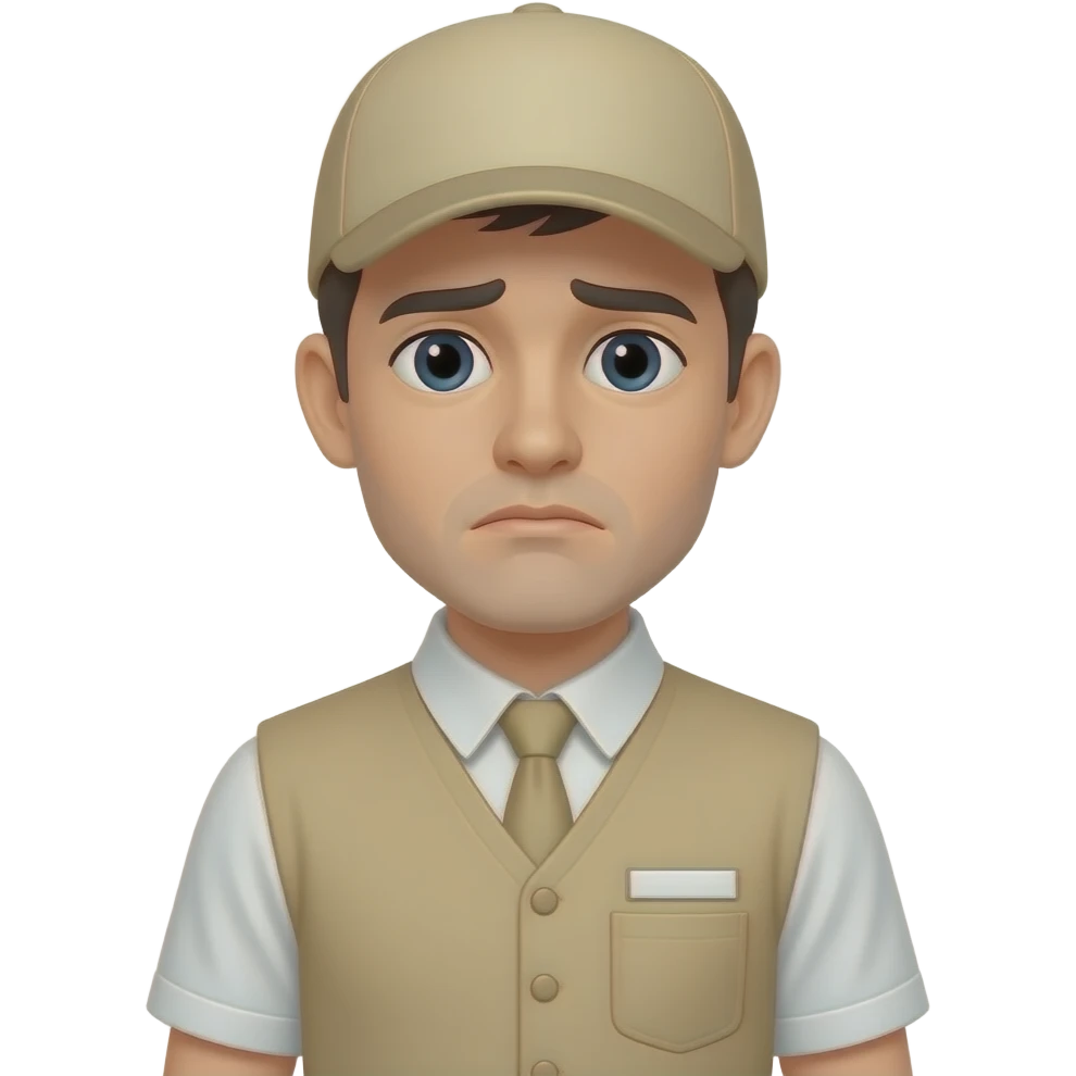 сотрудник общепита в бежево-белой форме, который в депрессии emoji