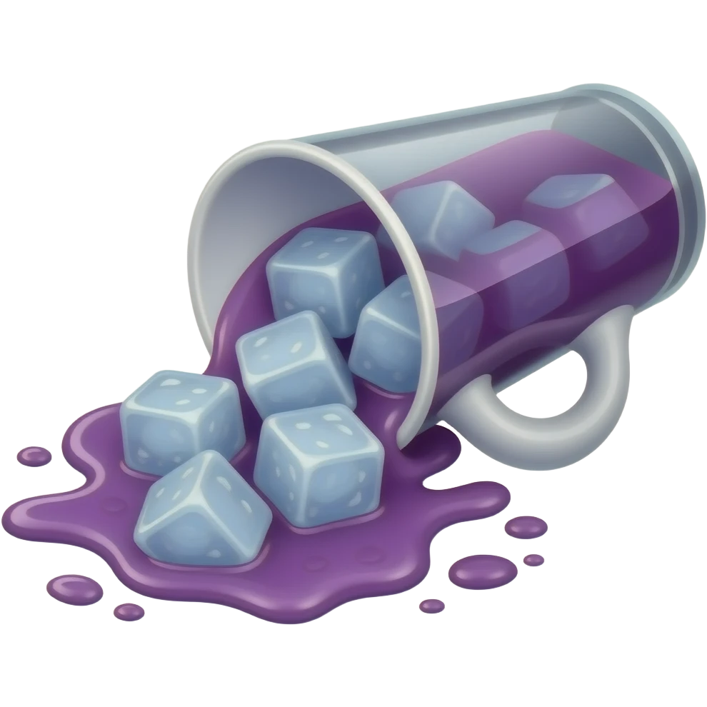 Cup of purple liquid with ice cubes knocked over spilling out emoji