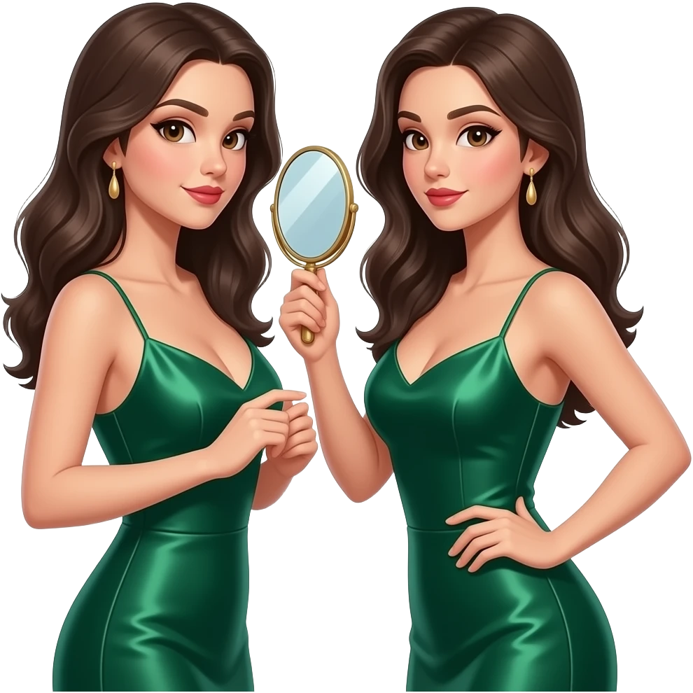 Realisting woman sexy posing elegant dress model looking in the handheld mirror emoji