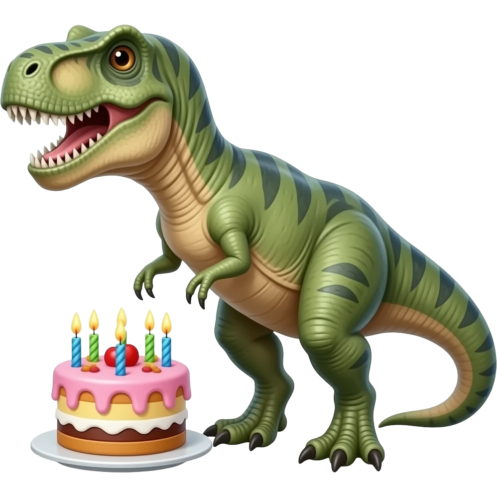 T-Rex in the front  the cake emoji