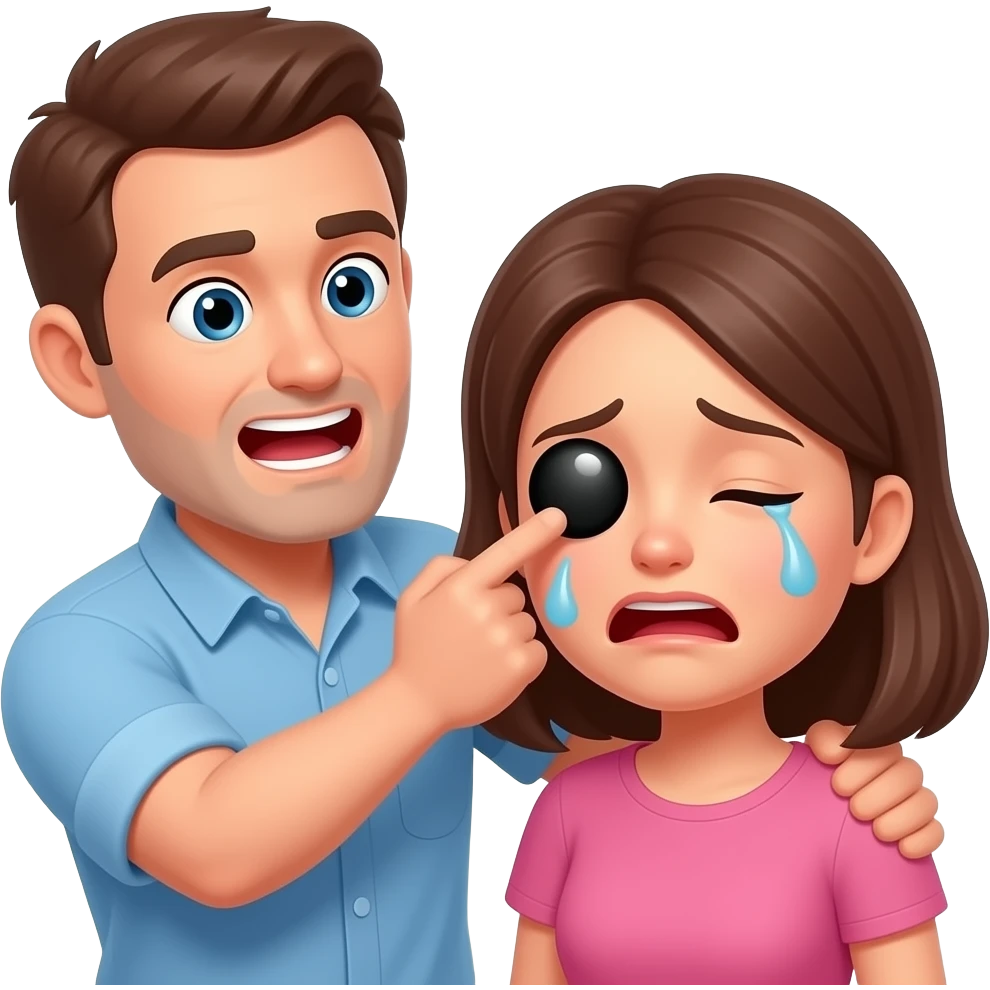 Adult Man beating the shit out of an adult woman with a black eye who is crying emoji