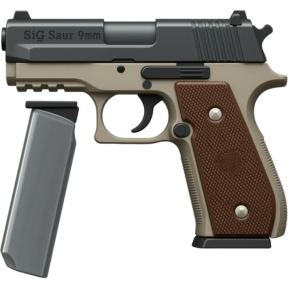Make the sig saur 9mm pistol and add the name "Sig Saur 9mm" on the barrel . Make the name darker.  Make an extended clip hanging below the gun grip. Get rid of the clip not in the gun emoji