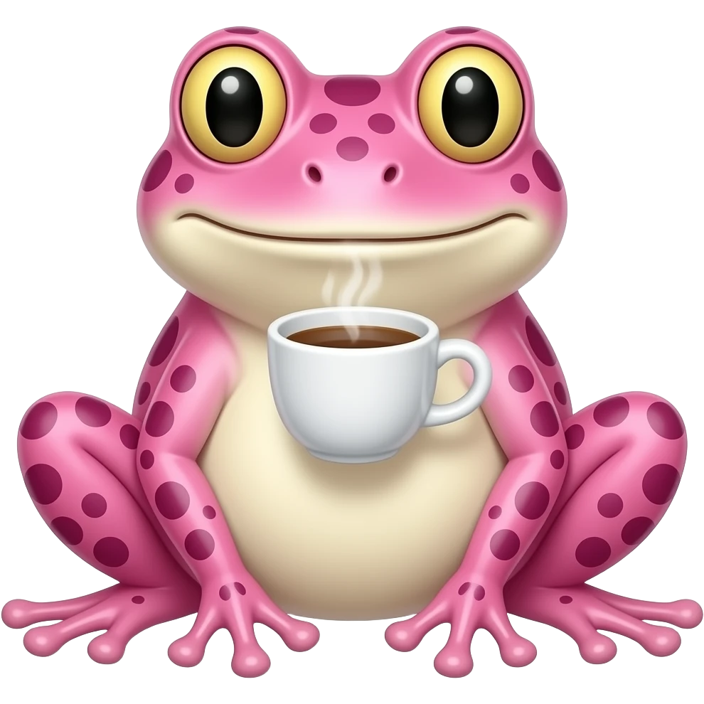 Różowo biała żabka poje kawe emoji