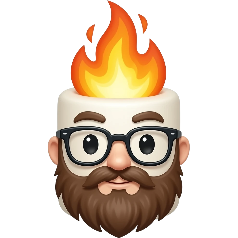 marshamallow on fire with a brown beard and glasses emoji