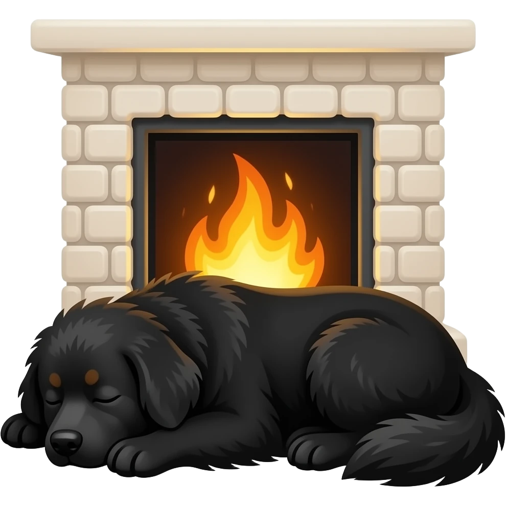 The Newfoundland sleeps beside the fireplace. emoji