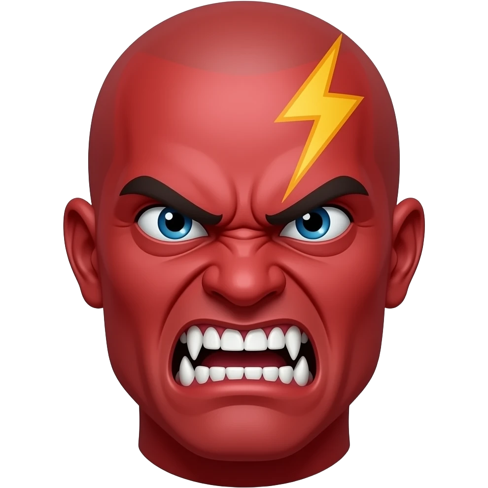 Make a 😀  emoji angry but teeth sharp and skin red and angry a 💢 mark on its head left and eyes very angry. And in rage emoji