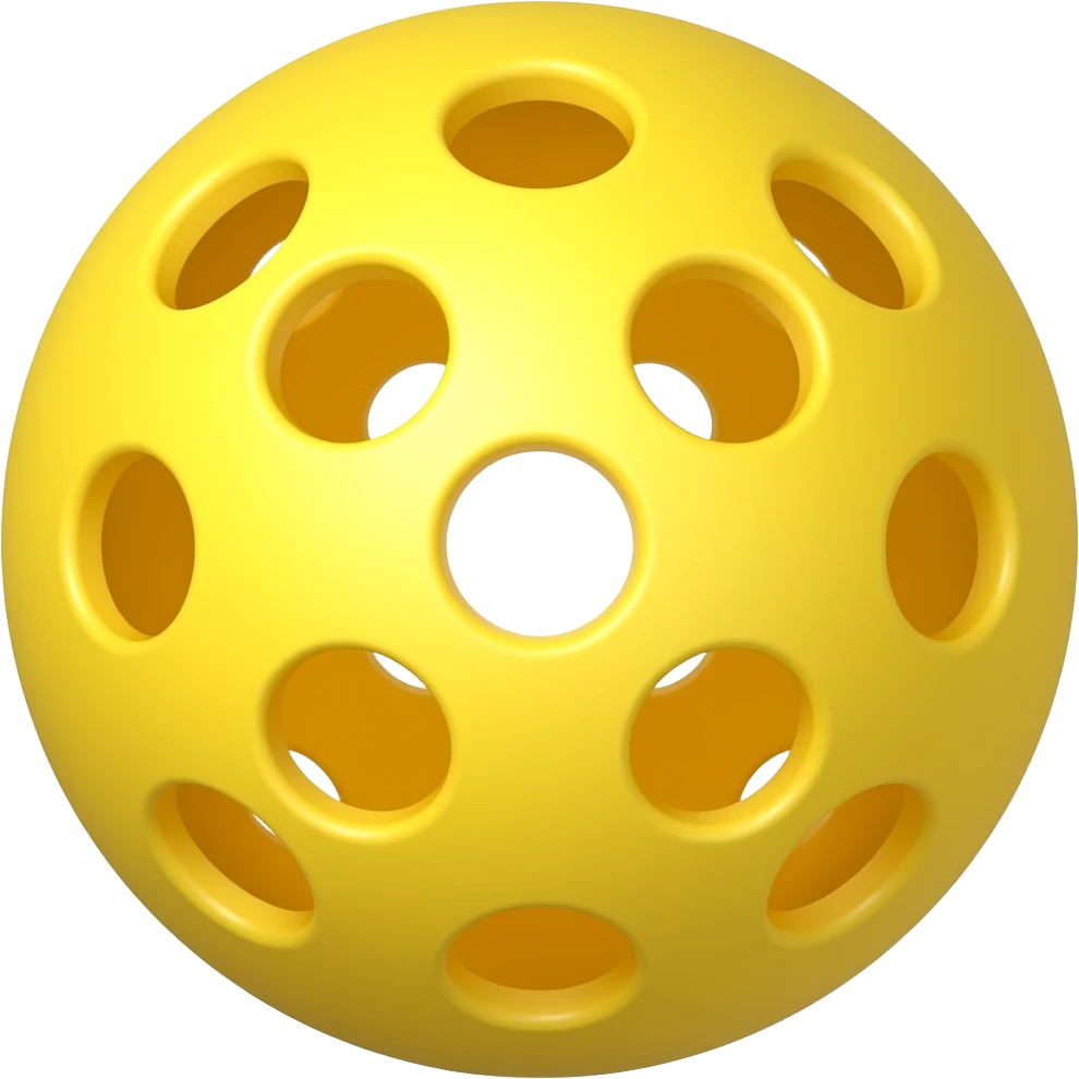yellow pickleball with 28 holes bright lighted in direction from the camera and rotated to perfectly center its hole and light into the camera emoji